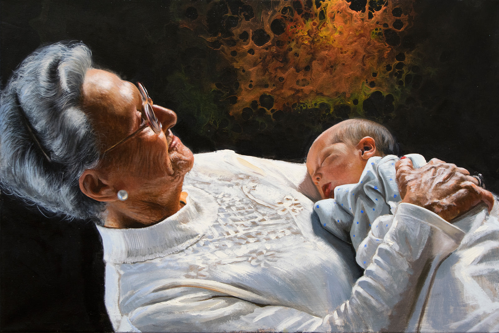 Painting closeup, Great Grandmother meets Michael