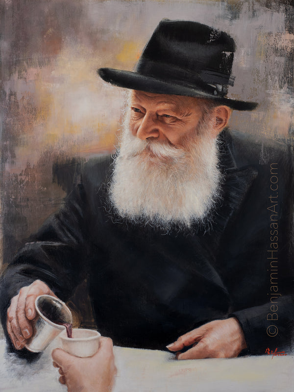 Lubavitcher Rebbe Pouring Wine — Jewish Fine Art Portrait