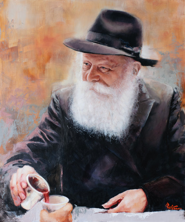 Lubavitcher Rebbe Pouring Wine Cup of Blessing